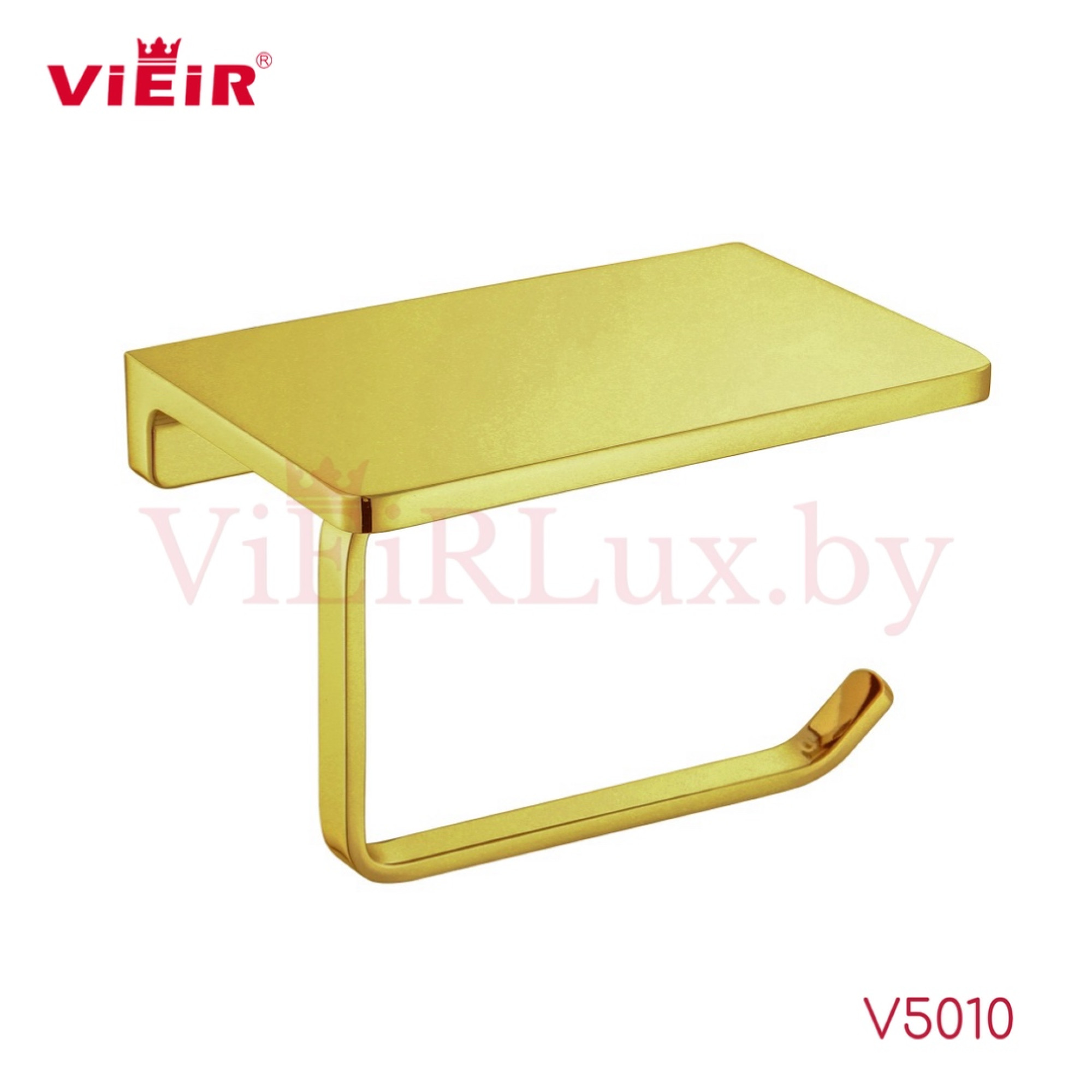 Держатель для туалетной бумаги Vieir 5010-S с полкой золото матовое - фото